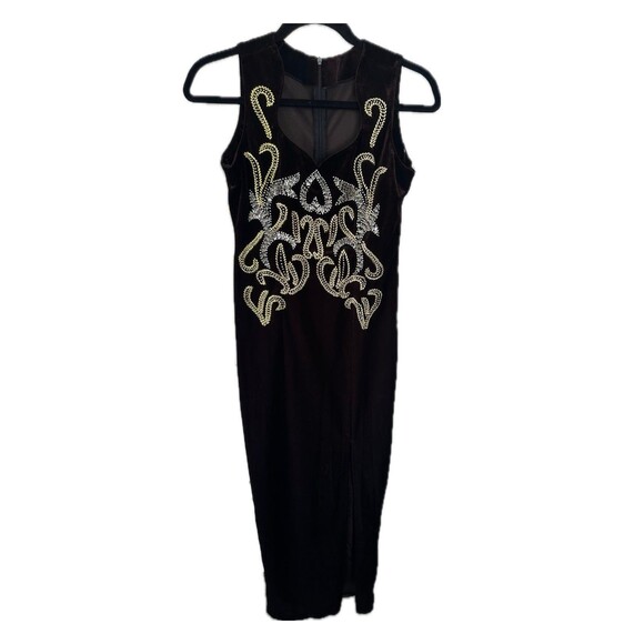 Vintage Asian Inspired Sequin Intricate Beading Chocolate Brown Velvet Dress S - Picture 1 of 4